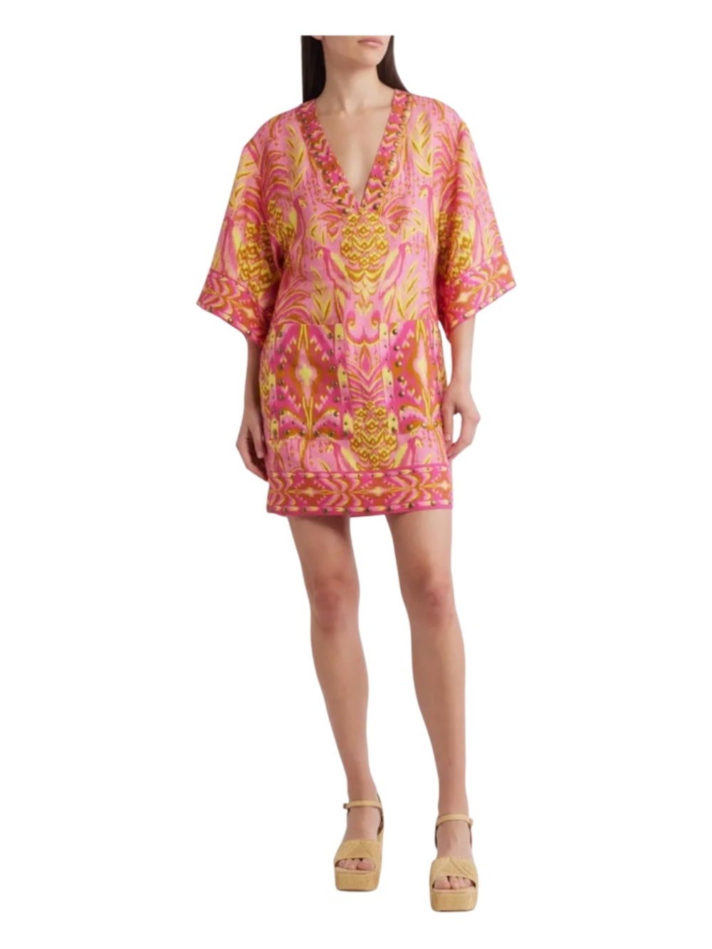 Farm Rio Linen Pineapple Shift Dress S